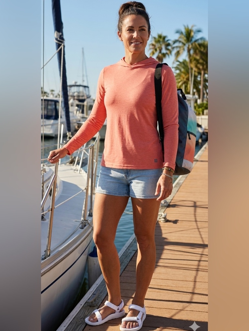 NWT HUK Women's Shirt XS Coral Pink Waypoint Hoodie Long-Sleeve Shirt +50 UPF